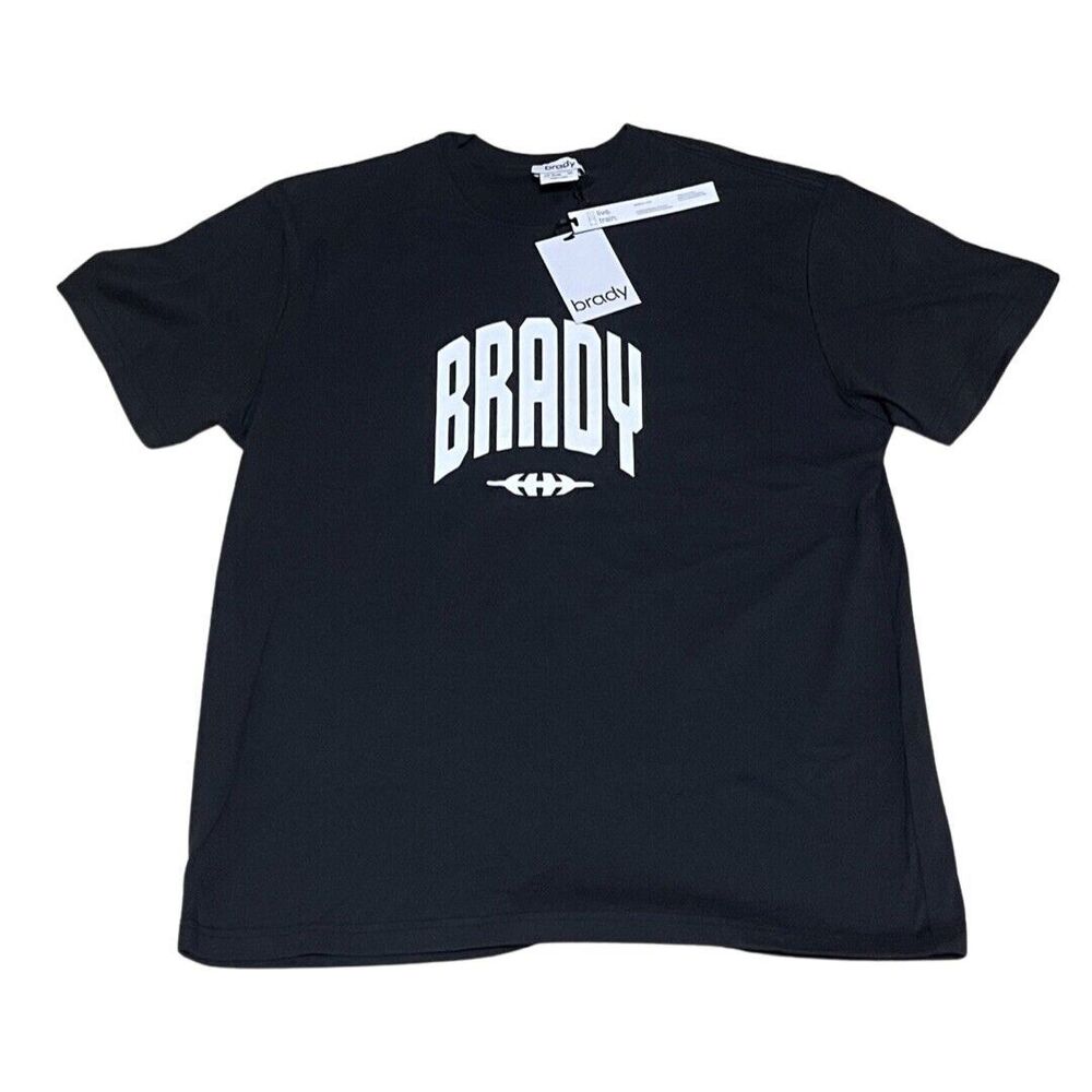 TOM BRADY BRAND ORGANIC RECYCLED VARSITY SHORT SLEEVE TEE JET BLACK SIZE MEDIUM